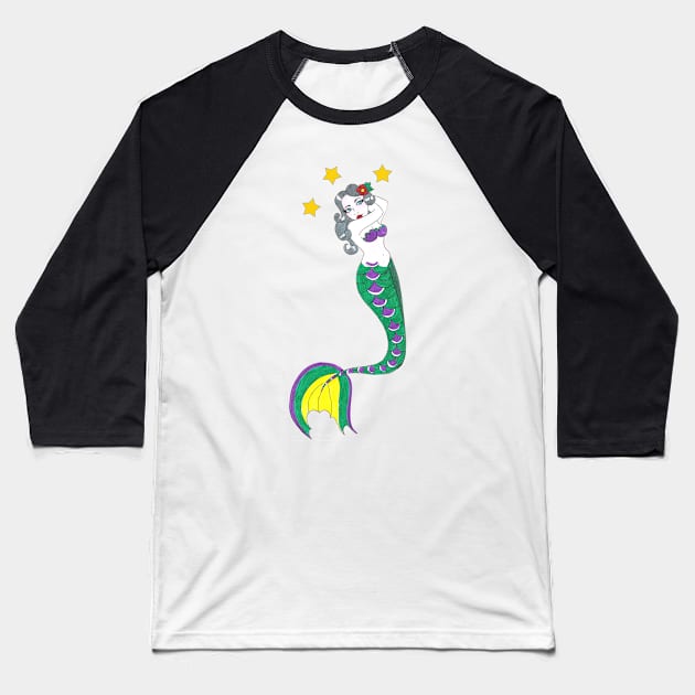 Mermaid Tattoo Baseball T-Shirt by artdamnit